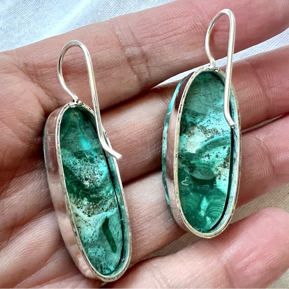 925 OOAK Malachite Chrysocolla Earrings - Picture 5 of 7
